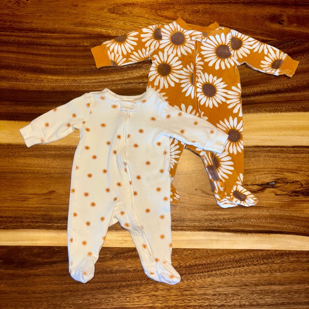 Carter's 2-pack White and Orange Footies Soft One Pieces